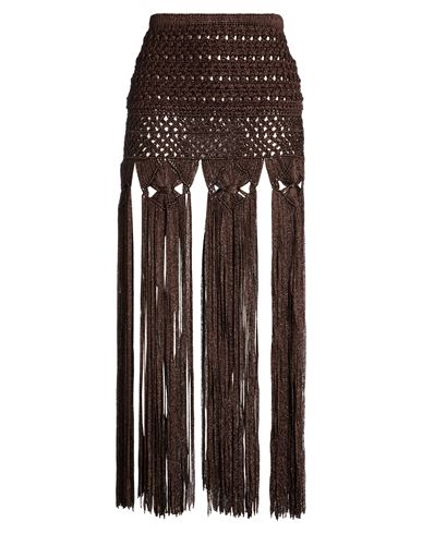 Alanui Woman Maxi Skirt Chocolate Brown Size M Viscose, Metallic Polyester