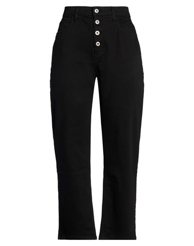 Please Woman Jeans Black Size M Cotton, Elastane In Animal Print