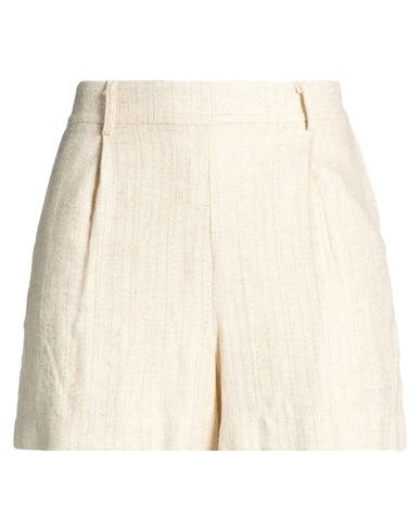 Soallure Woman Shorts & Bermuda Shorts Ivory Size 6 Viscose, Linen, Metallic Fiber In White