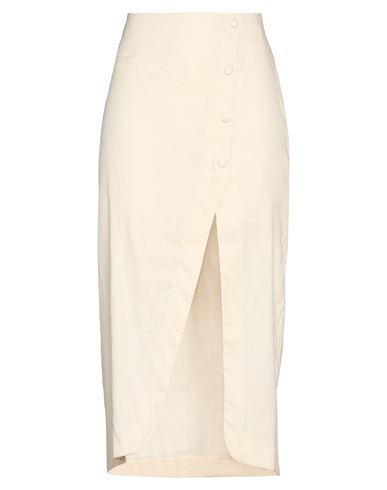 Sandro Woman Midi Skirt Cream Size 10 Linen, Cotton, Elastane In White
