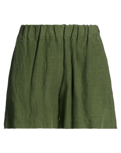 120% Lino Woman Shorts & Bermuda Shorts Military Green Size 12 Linen
