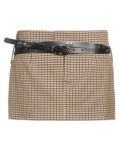 Aniye By Woman Mini Skirt Khaki Size M Polyester, Viscose, Elastane, Cow Leather, Regenerated Leathe In Sand