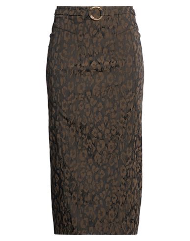 Just Cavalli Woman Midi Skirt Chocolate Brown Size 8 Polyester, Polyamide, Elastane