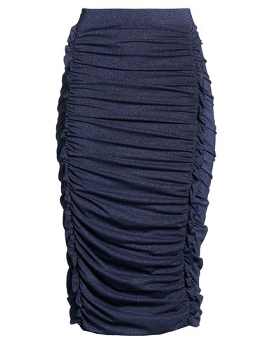 Pinko Woman Midi Skirt Navy Size M Viscose, Metal Fiber, Polyamide, Elastane In Blue
