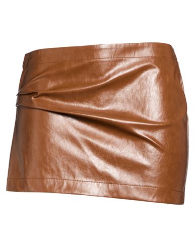 Carla G. Woman Mini Skirt Tan Size 4 Polyurethane, Viscose, Polyester, Cotton, Metal Fiber In Brown