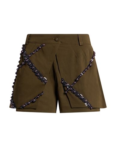 Des_phemmes Woman Shorts & Bermuda Shorts Military Green Size 4 Polyester, Viscose, Wool, Elastane