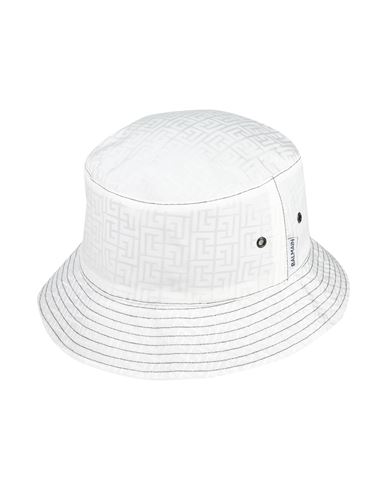 Balmain White And Black Reversible Monogram Bucket Hat In White