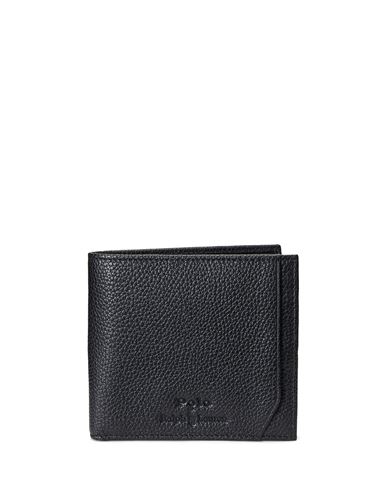 Polo Ralph Lauren Pebbled Leather Billfold Coin Wallet Man Wallet Black Size - Cow Leather