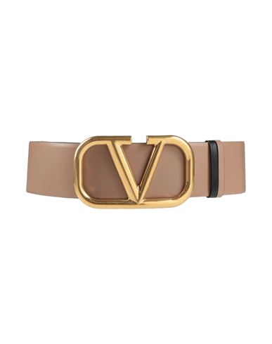 Valentino Garavani Woman Belt Light Brown Size 36 Leather, Metal In Beige
