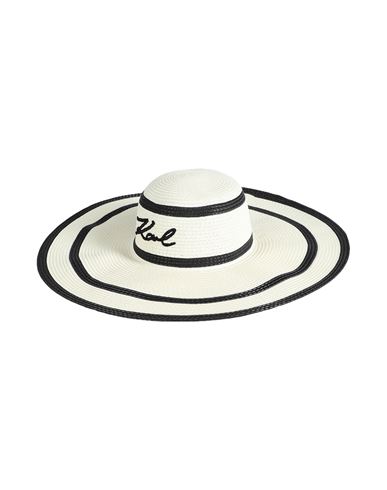 Shop Karl Lagerfeld K/signature Stripe Summer Hat Woman Hat Ivory Size Onesize Paper Yarn In White