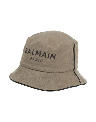 Shop Balmain Man Hat Sage Green Size I Cotton, Lambskin
