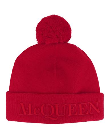 Alexander Mcqueen Cashmere-wool Beanie With Pompom Woman Hat Red Size M Wool, Cashmere