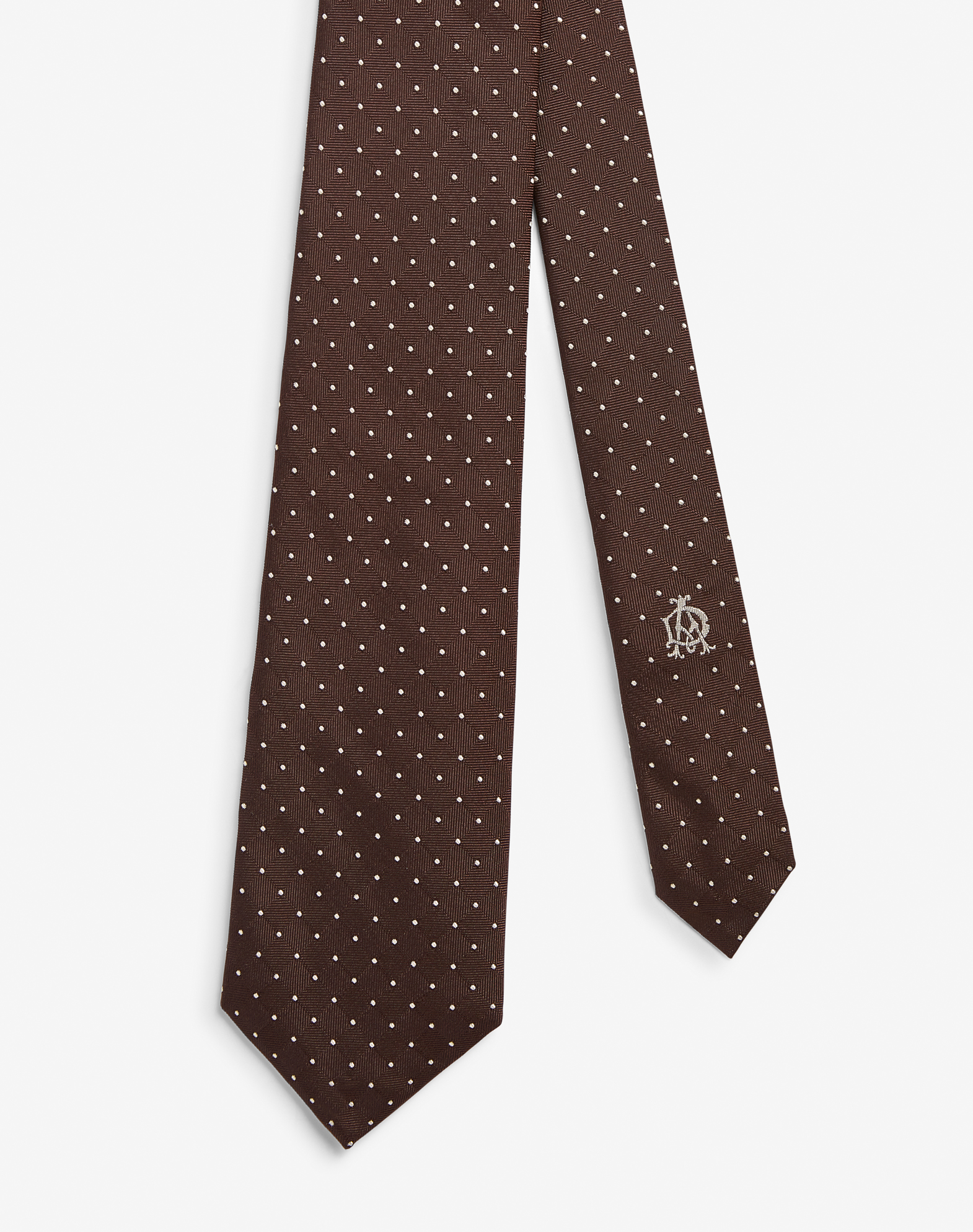 Dunhill Silk Texture Pin Dot Woven Tie 8.5cm In Brown