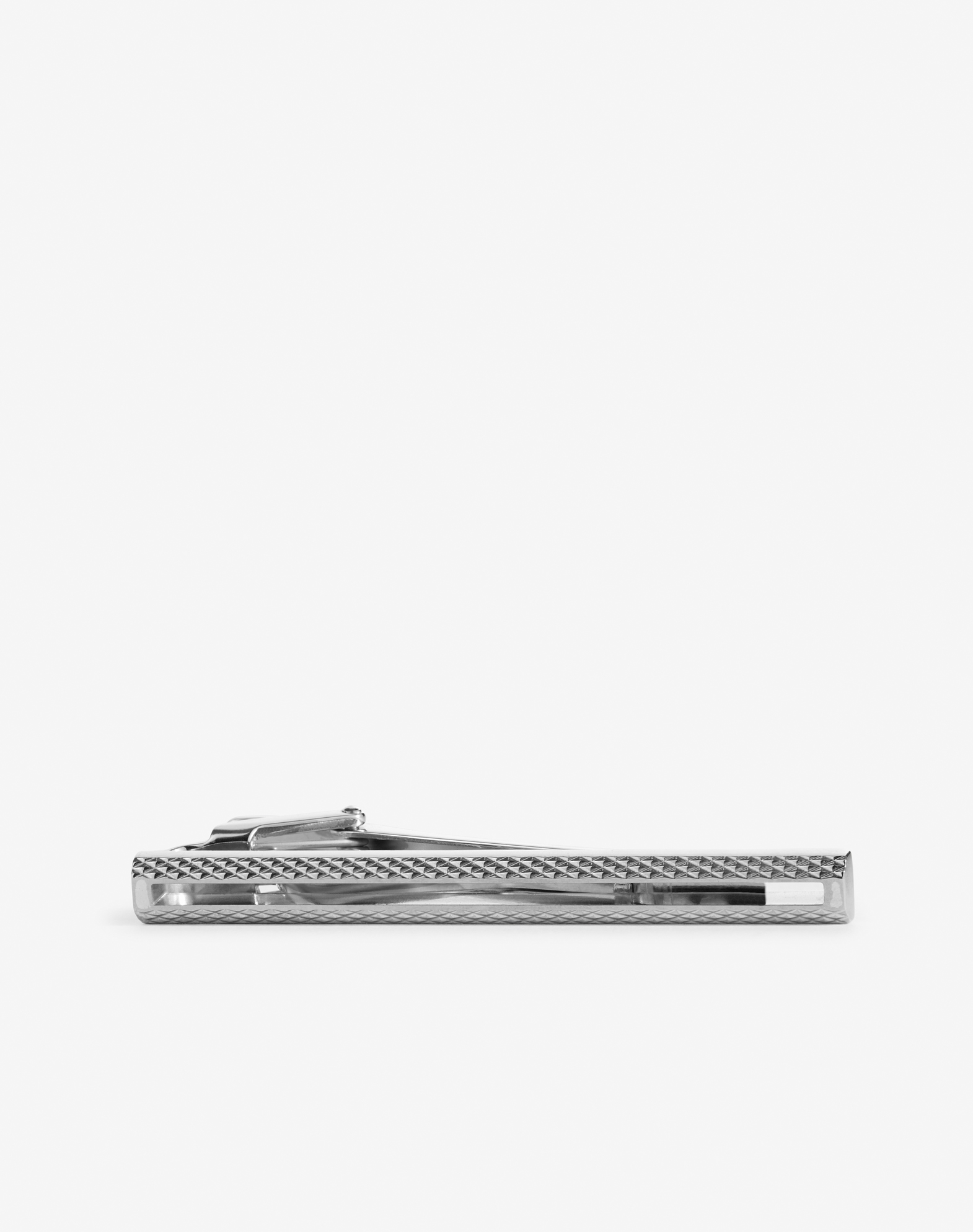 Shop Dunhill Engine Turn Cut Out Tie Bar In Silver/crystal