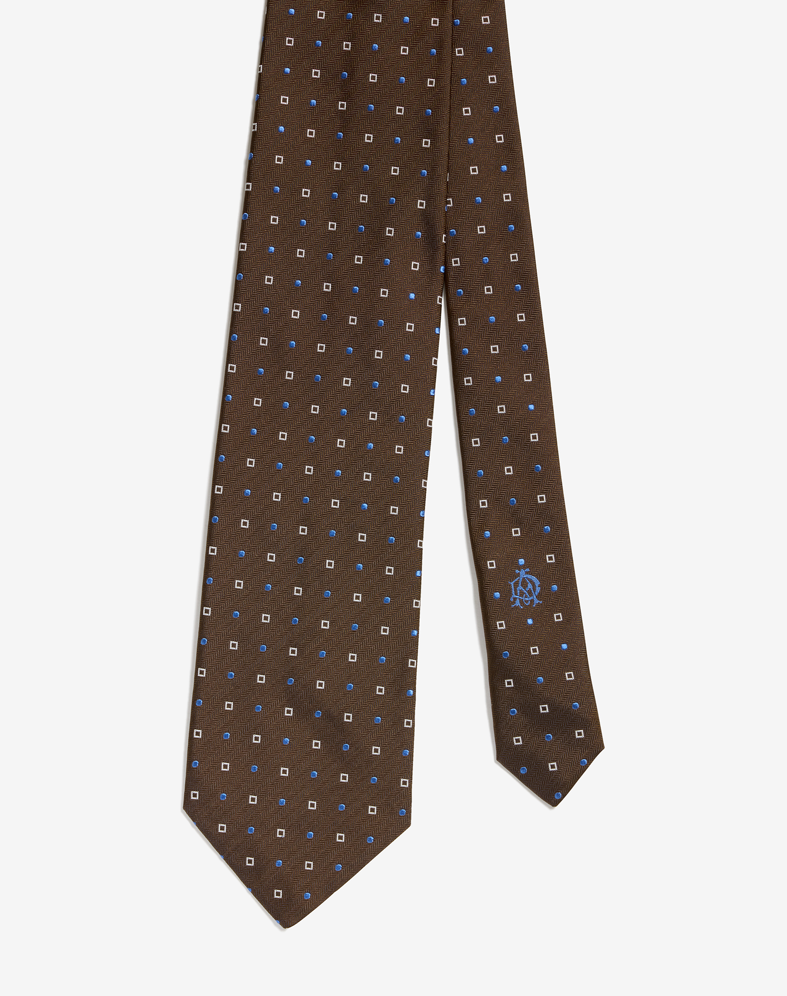 Dunhill Silk Square Dot Woven Tie 9cm In Brown