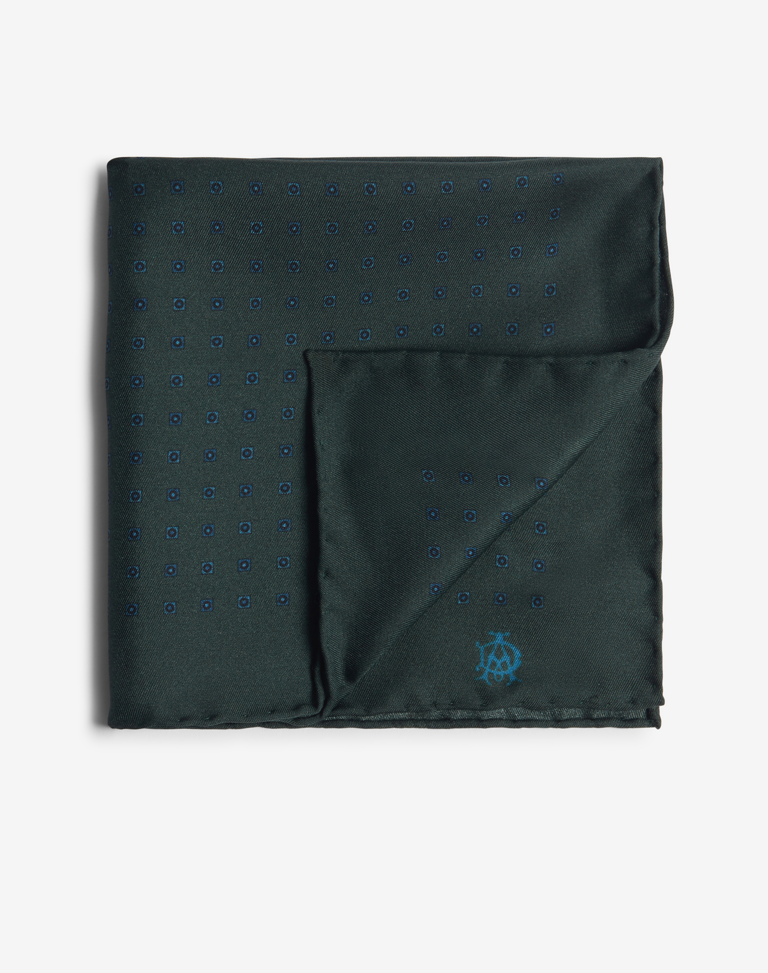 DUNHILL CIRCULAR NEATS SILK PRINTED POCKET SQUARE 