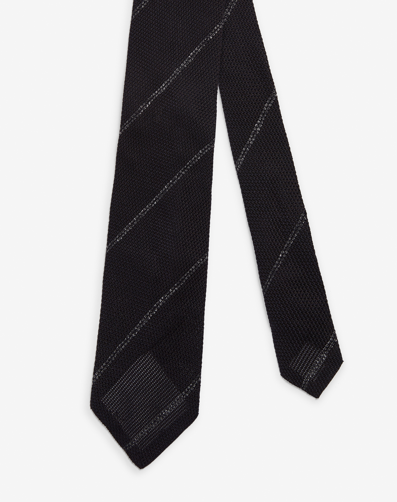 DUNHILL SILK WOOL MELANGE STRIPE GRENADINE WOVEN TIE
