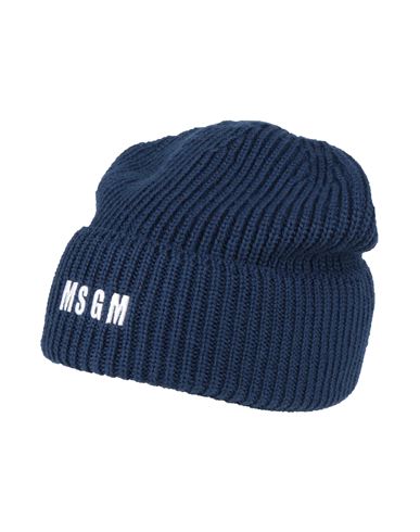 Msgm Man Hat Navy Blue Size Onesize Merino Wool, Acrylic