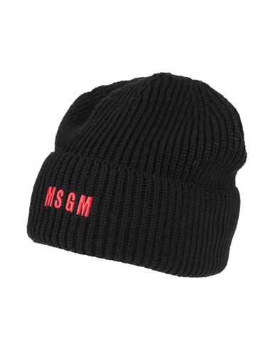 Shop Msgm Man Hat Black Size Onesize Merino Wool, Acrylic
