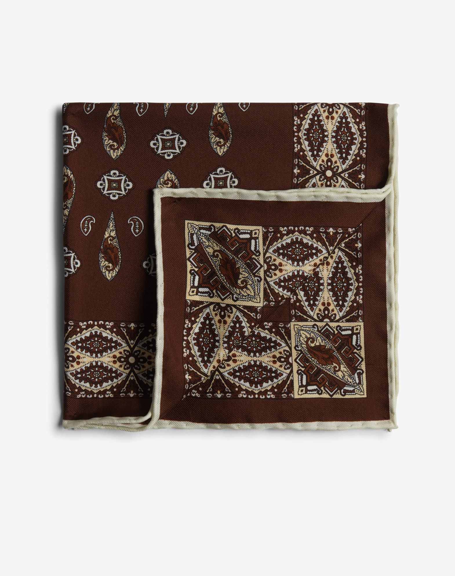 Shop Dunhill Silk Teardrop Paisley Printed Pocket Square In Brown