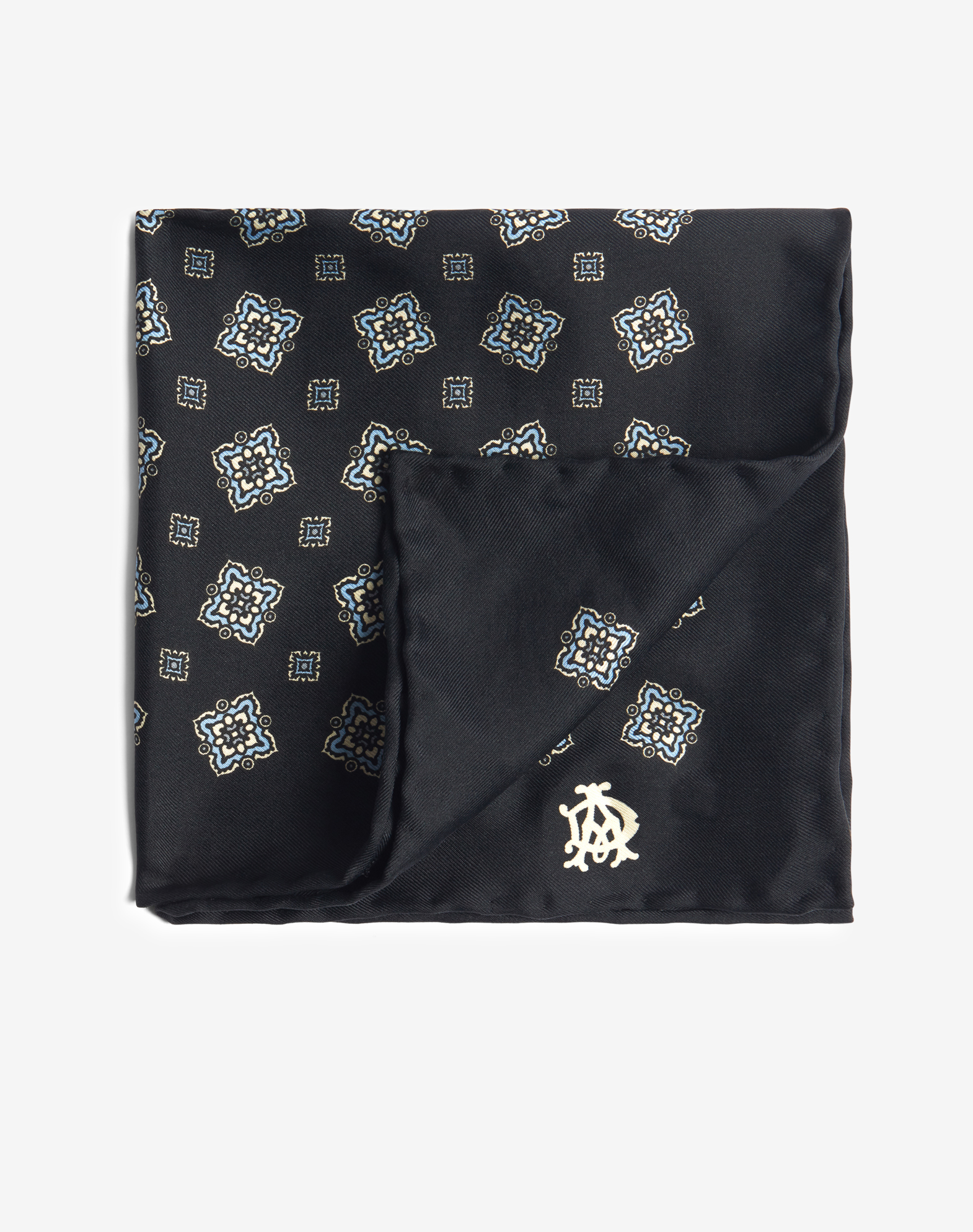 Shop Dunhill Black Silk Scattered Medallion Pocket Square