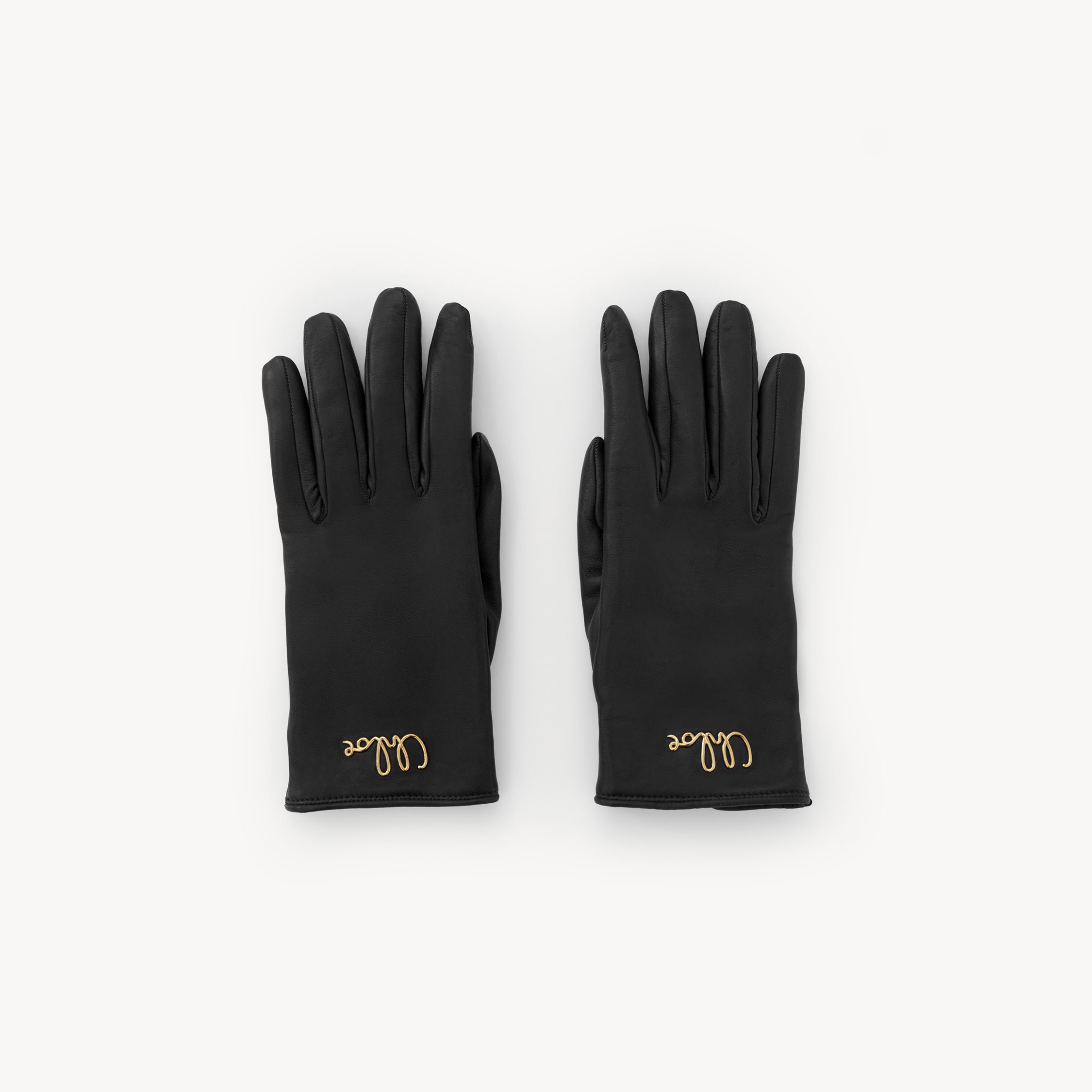 Chloé The  Iconic Gloves In Leather Black Size L 100% Lambskin, Brass In Black