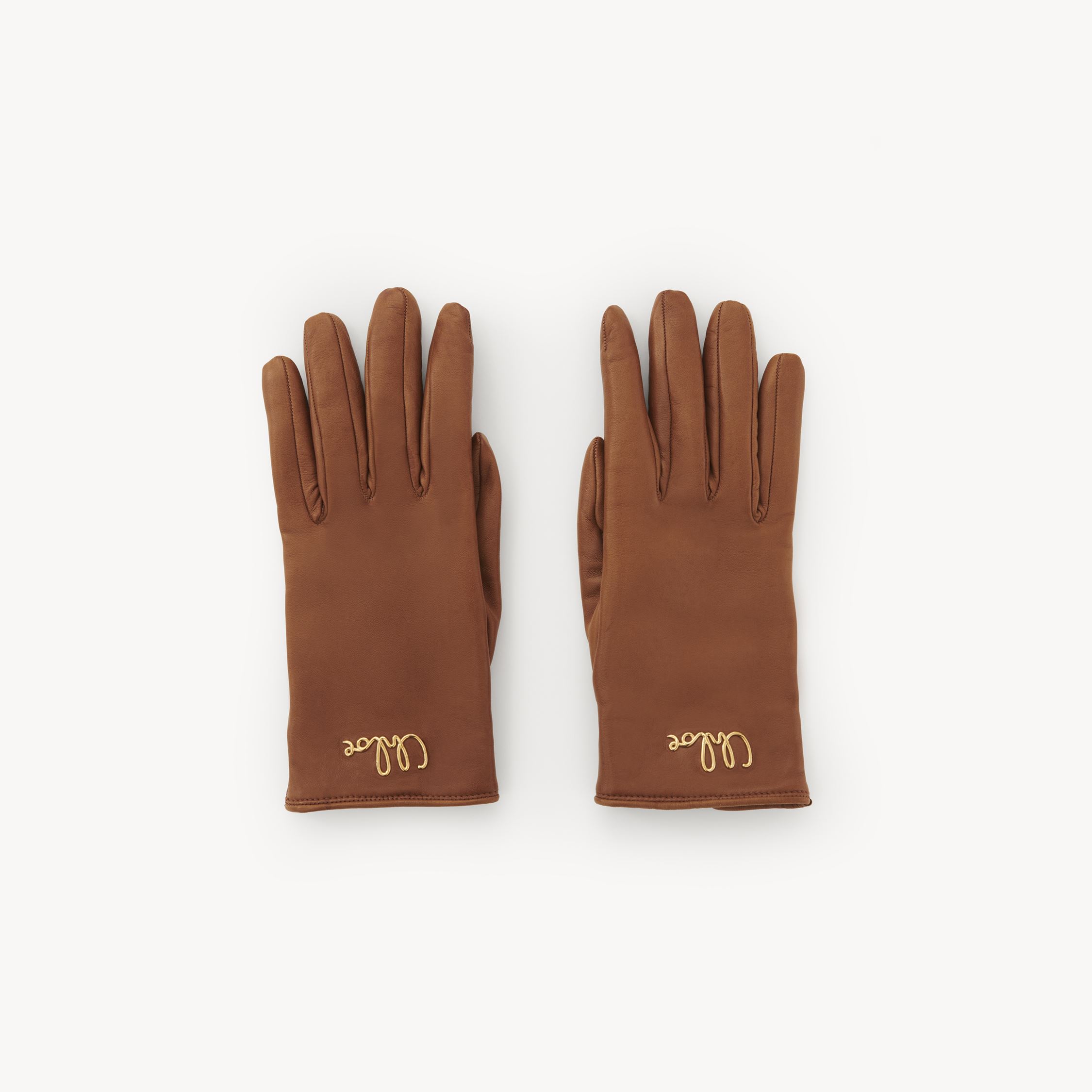 CHLOÉ THE CHLOÉ ICONIC GLOVES IN LEATHER BROWN SIZE L 100% LAMBSKIN 