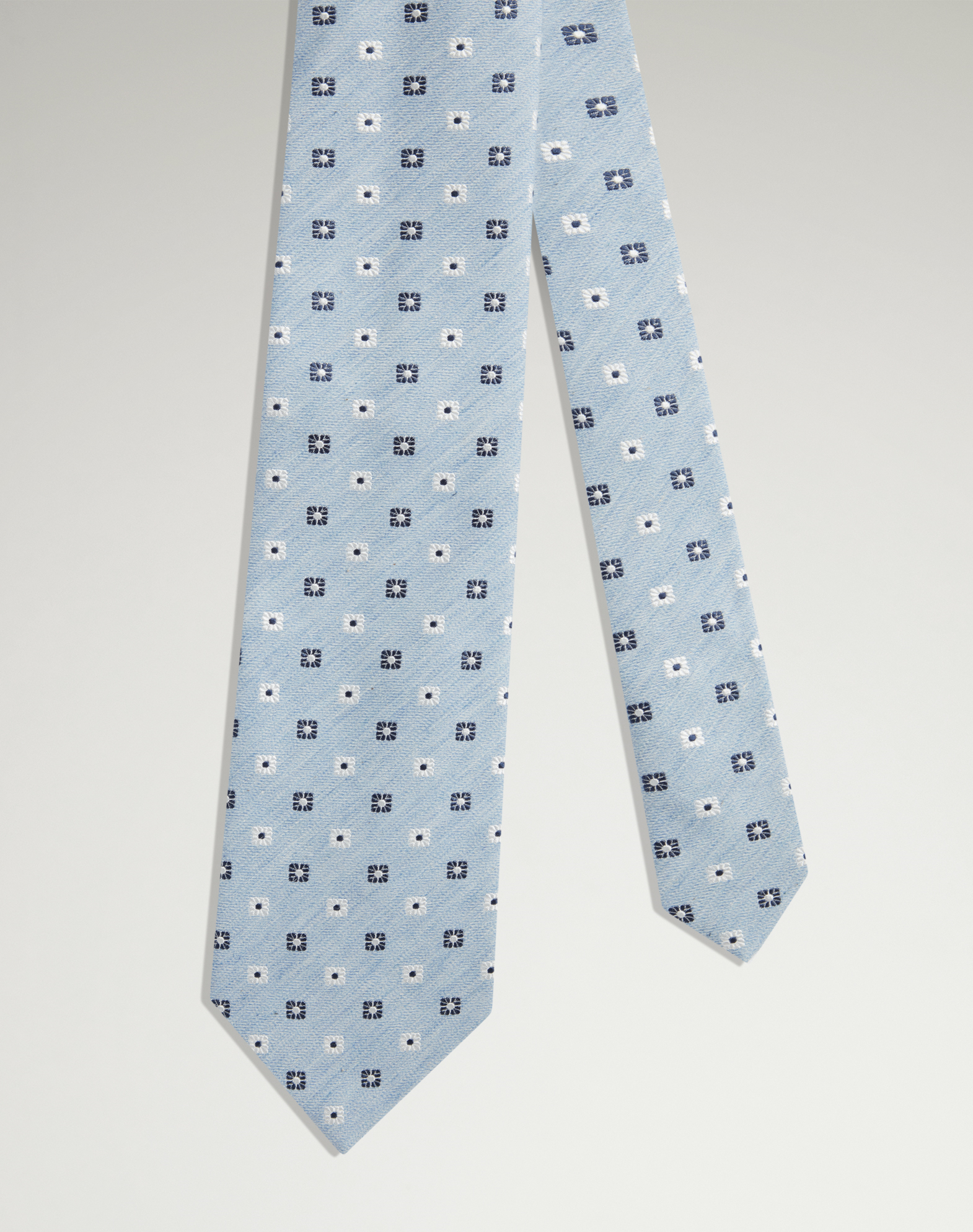 DUNHILL SILK COTTON FLORAL MEDALLION WOVEN TIE