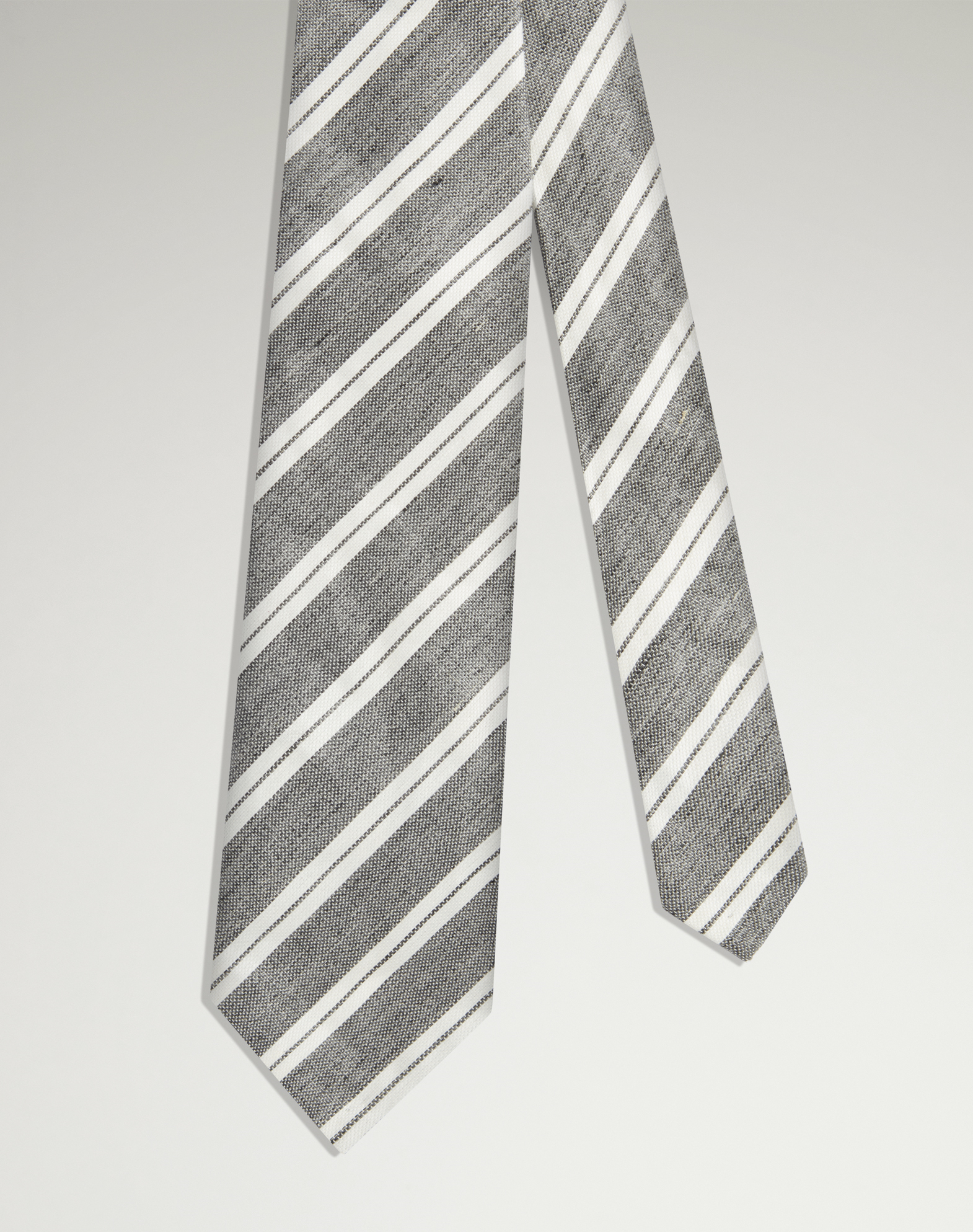 DUNHILL LINEN BLEND DOUBLE STRIPE TIE