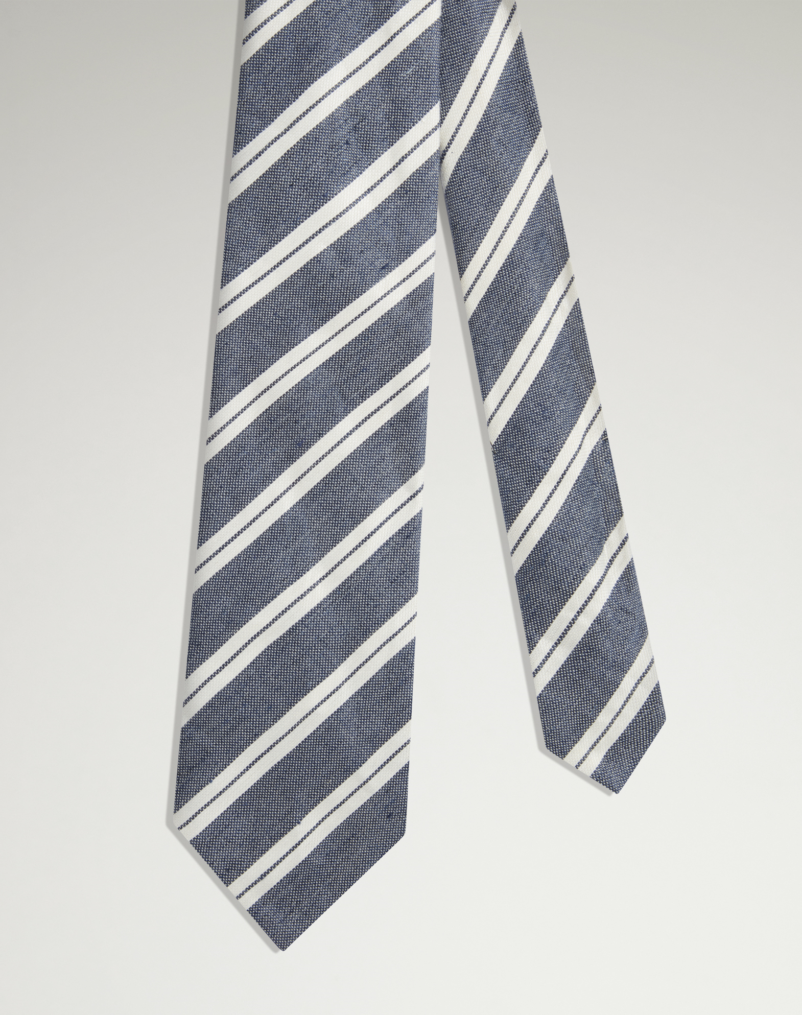 DUNHILL LINEN BLEND DOUBLE STRIPE TIE