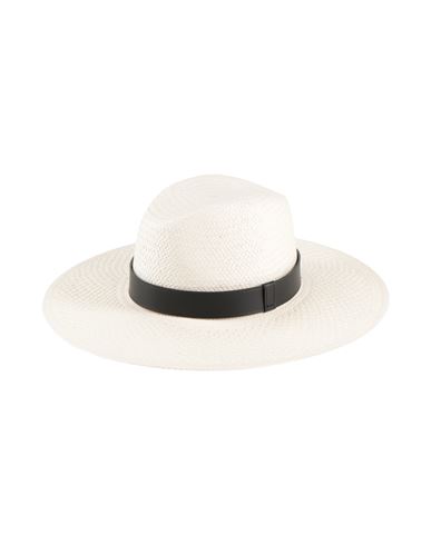 Max Mara Woman Hat White Size 7 ⅛ Paper Yarn, Leather, Cotton, Polyester