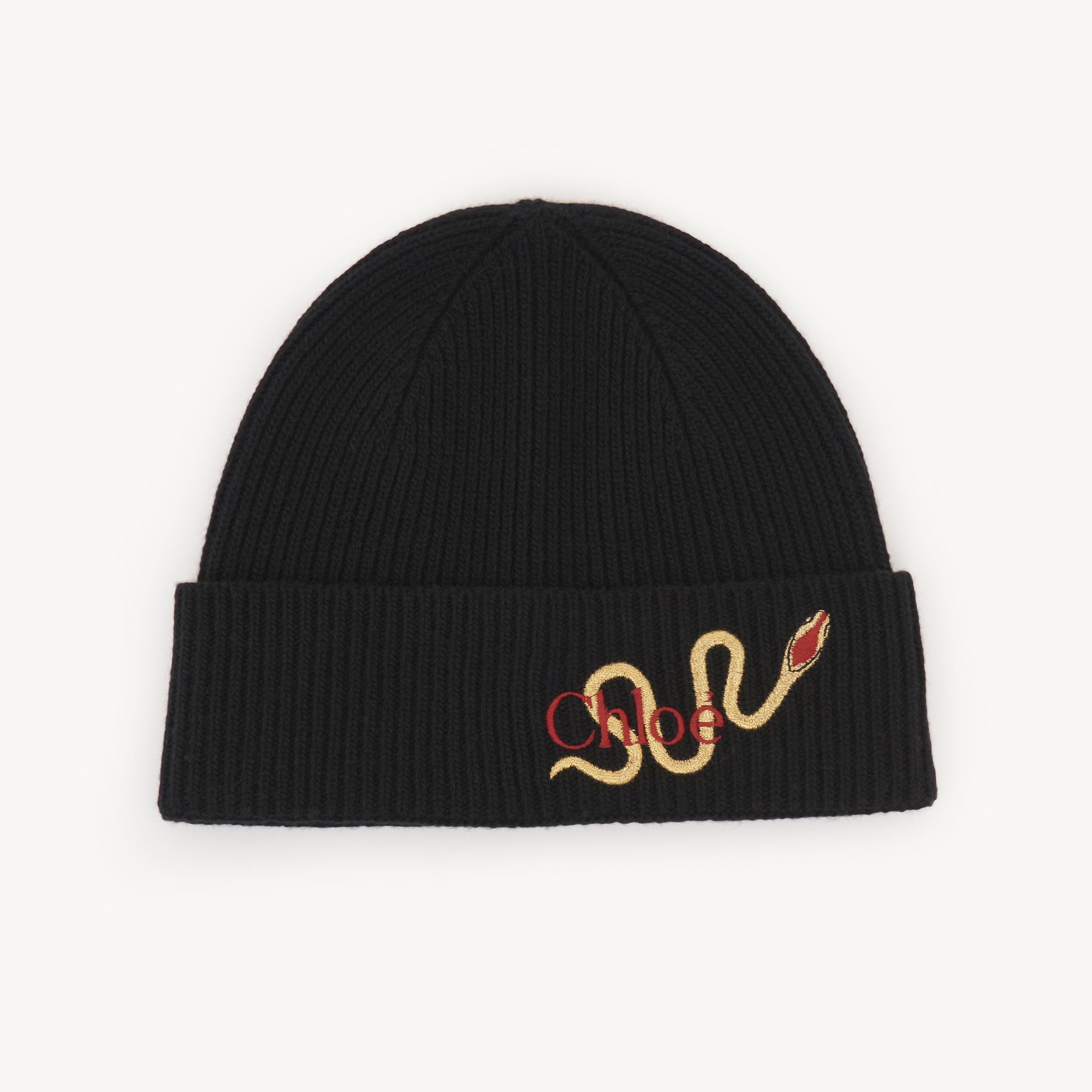 Chloé The  Snake Beanie In Wool & Cashmere Knit Black Size Onesize 90% Merinos Wool, 10% Cashmere In Black