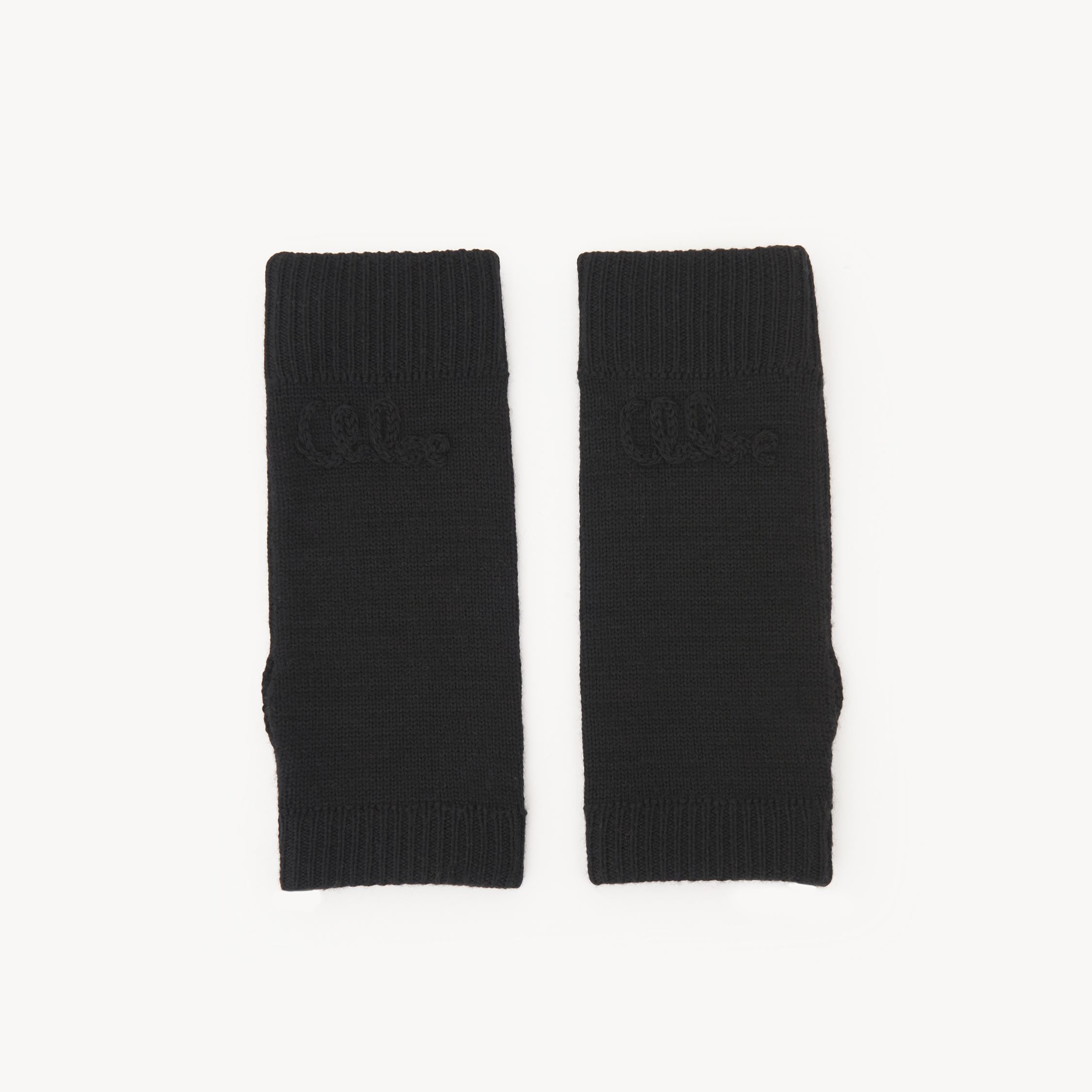 Chloé The  Lace Knit Fingerless Gloves In Wool & Lace Jacquard Black Size Onesize 100% Merinos Wool In Black