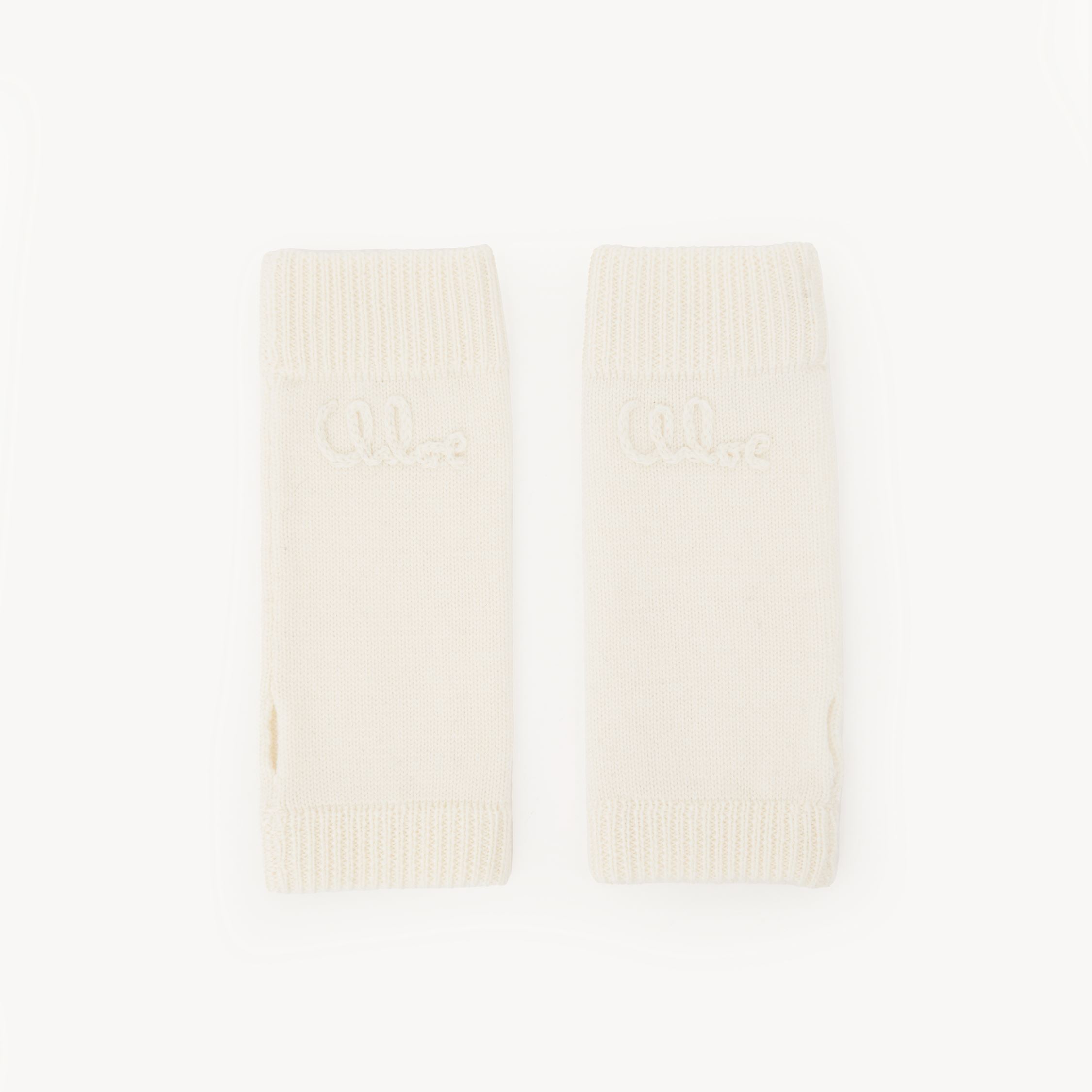 Chloé The  Lace Knit Fingerless Gloves In Wool & Lace Jacquard White Size Onesize 100% Merinos Wool In White