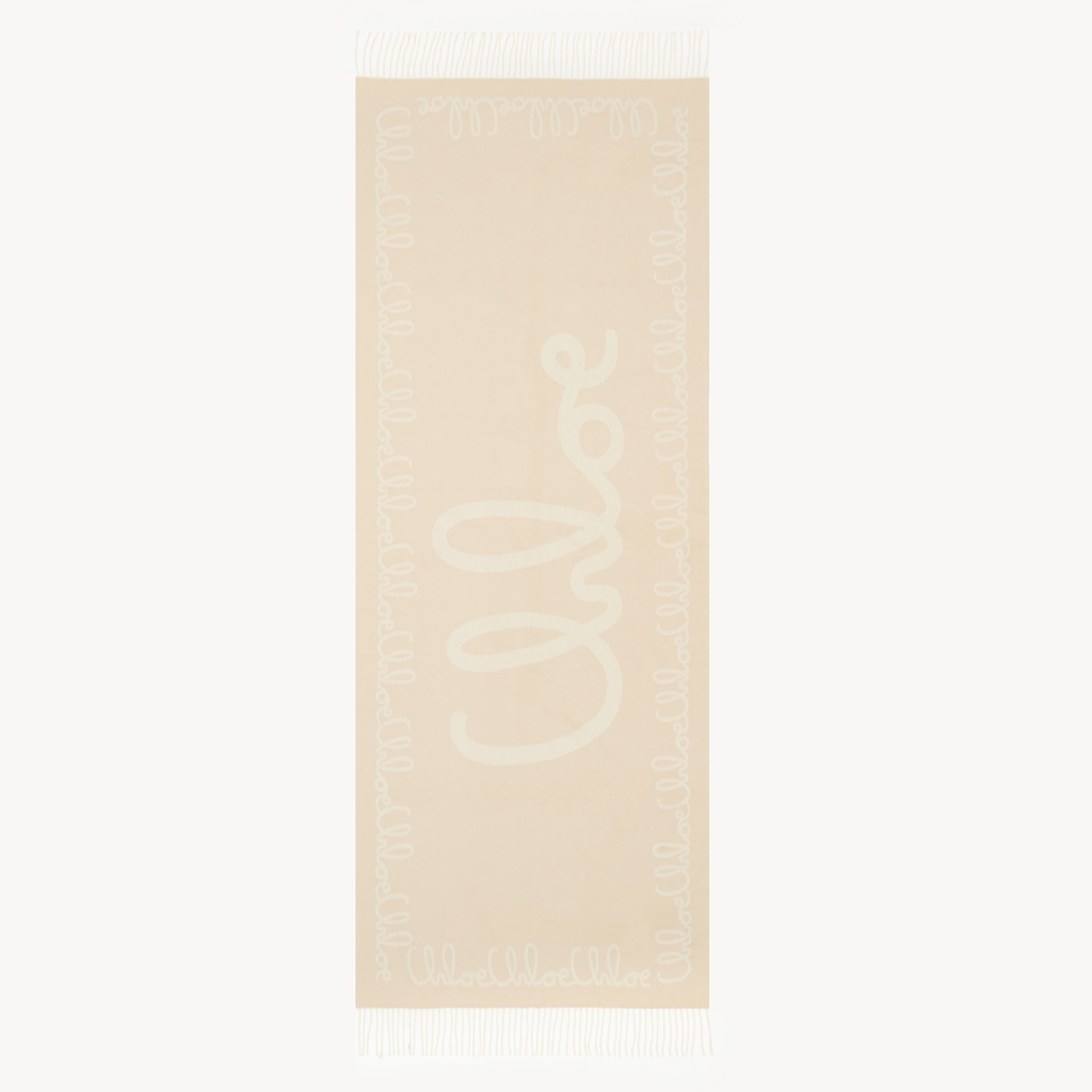 Chloé Écharpe  Iconic En Laine Jacquard Femme Beige Taille Onesize 100% Laine In Beige