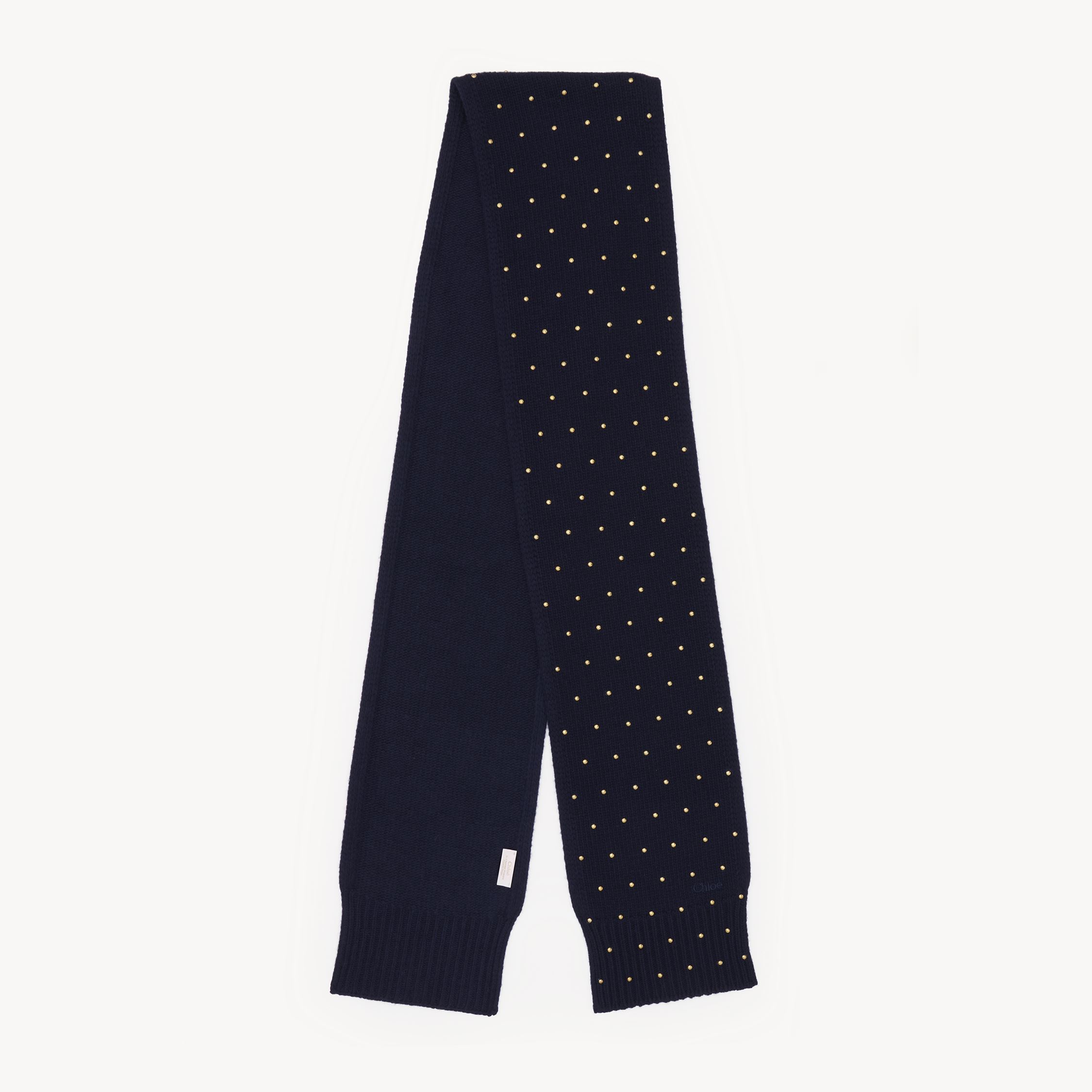 Shop Chloé The  Cabochon Knit Scarf In Wool & Cashmere Blue Size Onesize 90% Merinos Wool, 10% Cashmere, A