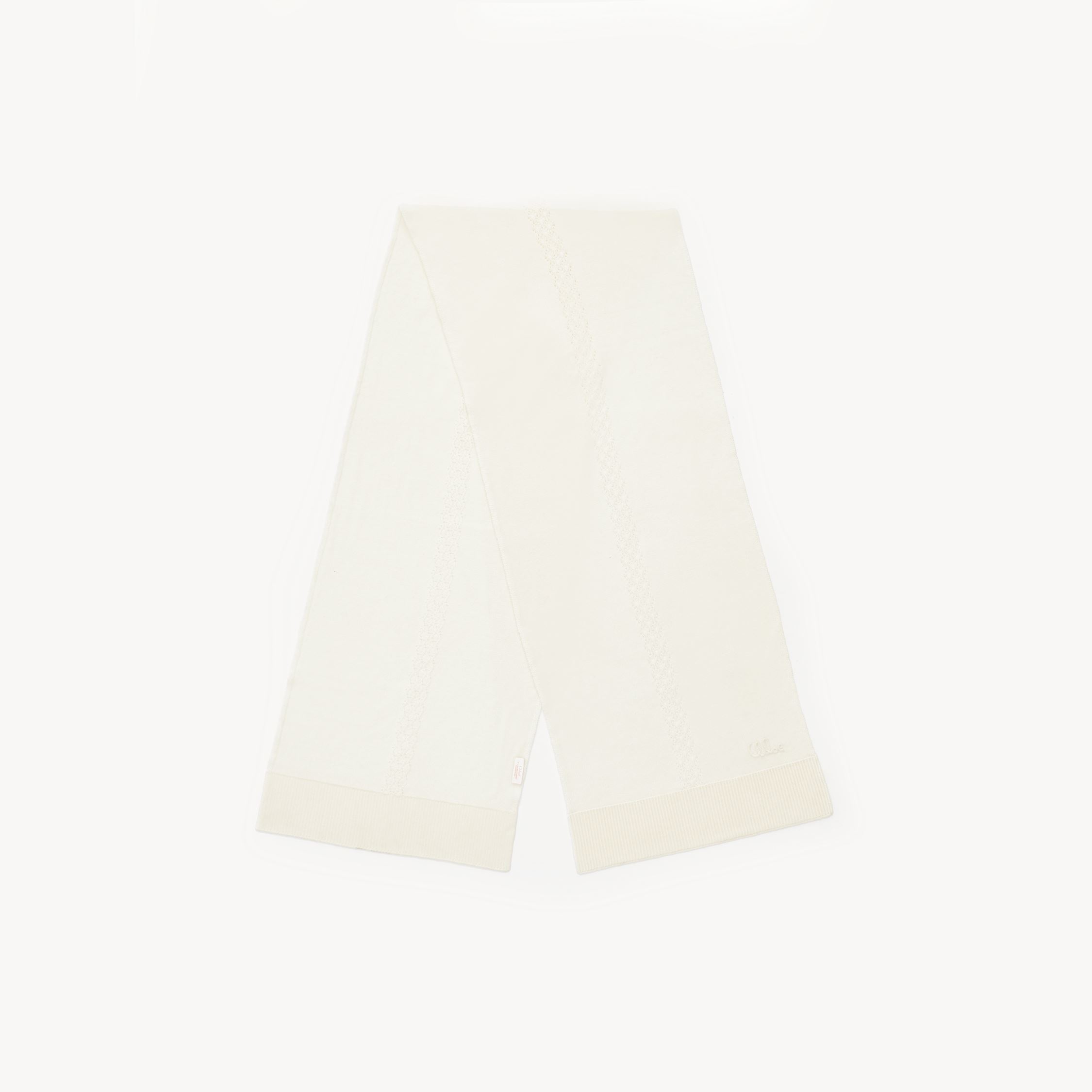 Shop Chloé The  Lace Knit Scarf In Wool & Lace Jacquard White Size Onesize 100% Merinos Wool