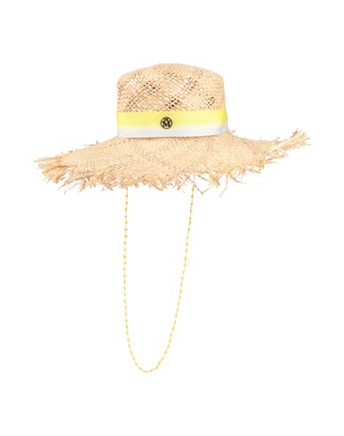 MAISON MICHEL MAISON MICHEL WOMAN HAT BEIGE SIZE M NATURAL RAFFIA, BRASS, PLASTIC 