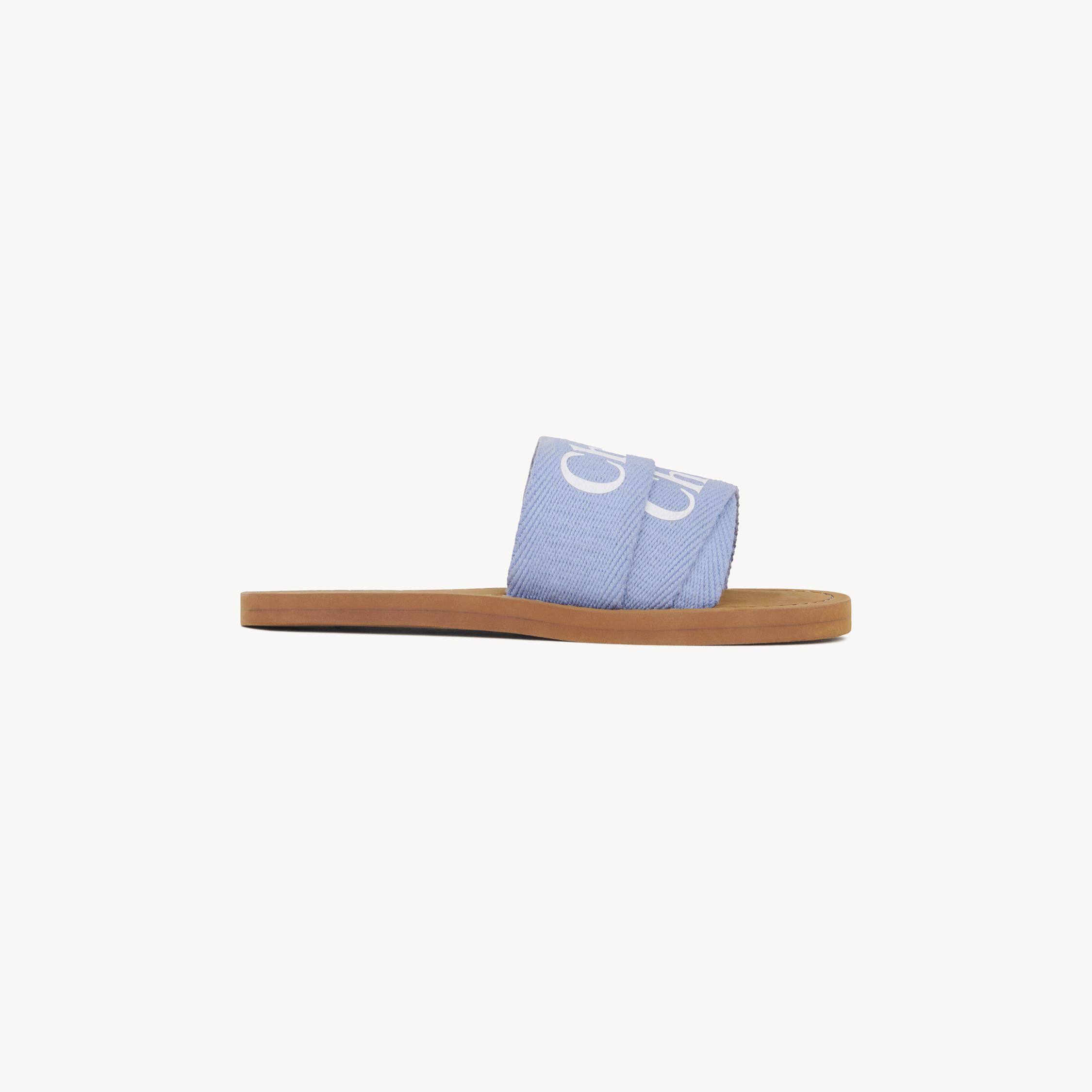 CHLOÉ WOODY SLIDES BLUE SIZE 9C 90% LINEN, 10% POLYESTER 