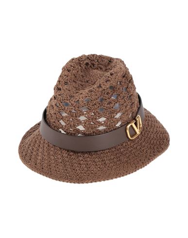 Valentino Garavani Woman Hat Khaki Size S Cotton, Calfskin In Sand