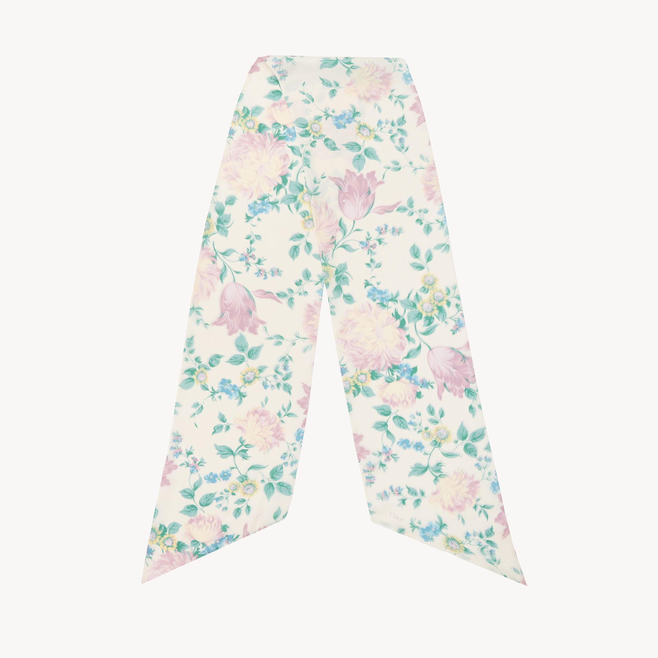 CHLOÉ THE CHLOÉ PEONIES WIDE BANDEAU SCARF IN SILK CHARMEUSE BEIGE SIZE ONESIZE 100% SILK 