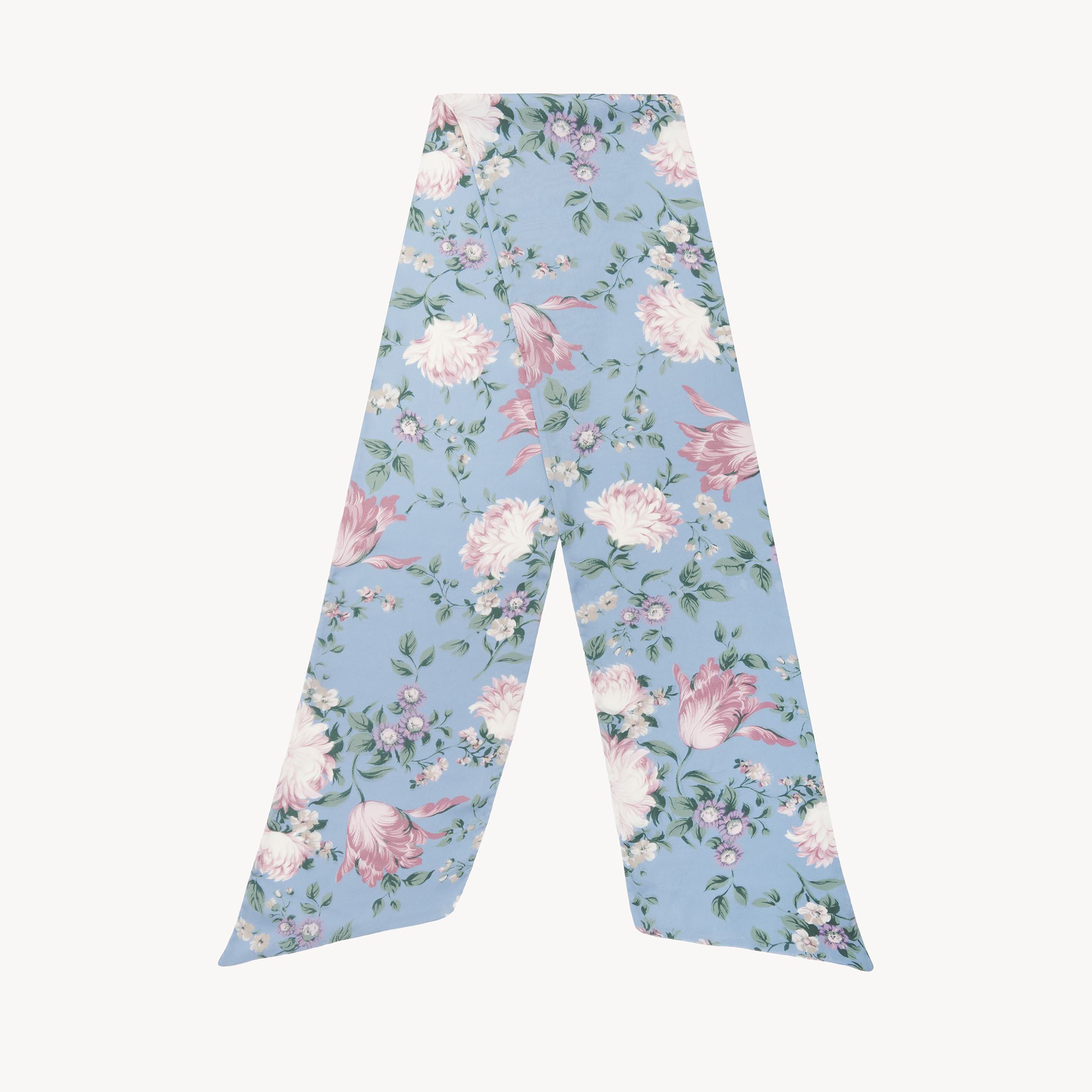 CHLOÉ THE CHLOÉ PEONIES WIDE BANDEAU SCARF IN SILK CHARMEUSE BLUE SIZE ONESIZE 100% SILK 