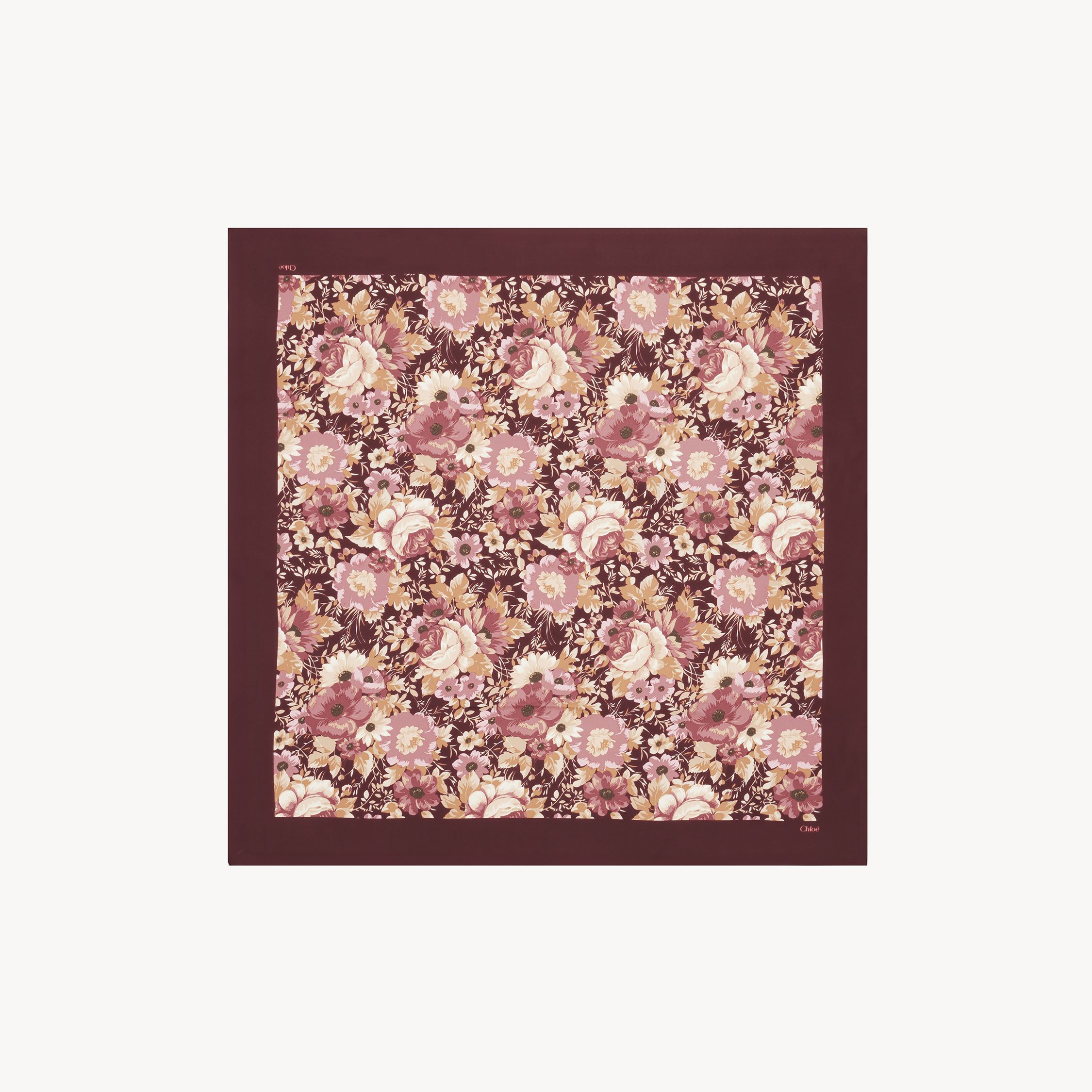 Shop Chloé The  Roses Square Scarf In Silk Twill Pink Size Onesize 100% Silk