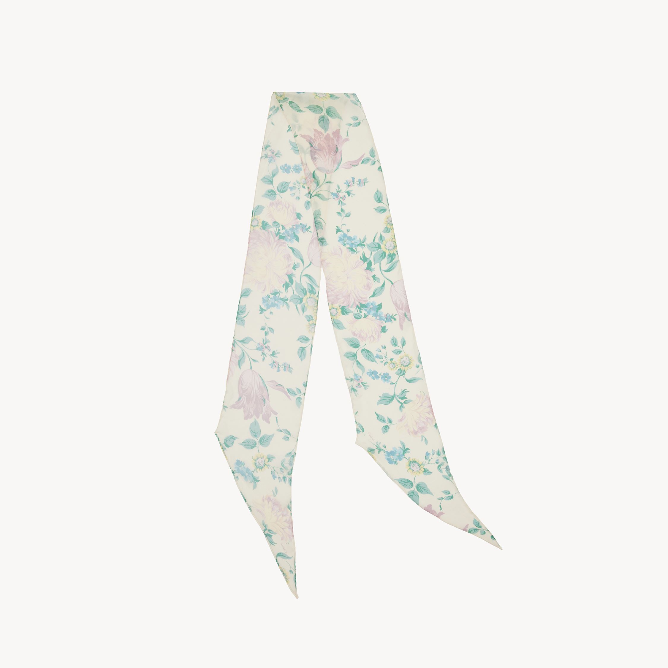 CHLOÉ THE CHLOÉ PEONIES BANDEAU SCARF IN SILK CHARMEUSE BEIGE SIZE ONESIZE 100% SILK 