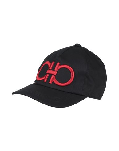 Ferragamo Man Hat Black Size Onesize Cotton, Brass In Black