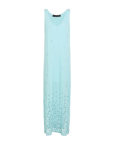 Messagerie Patrizio Piscaglia Woman Maxi Dress Turquoise Size L/xl Viscose, Linen, Cotton In Blue