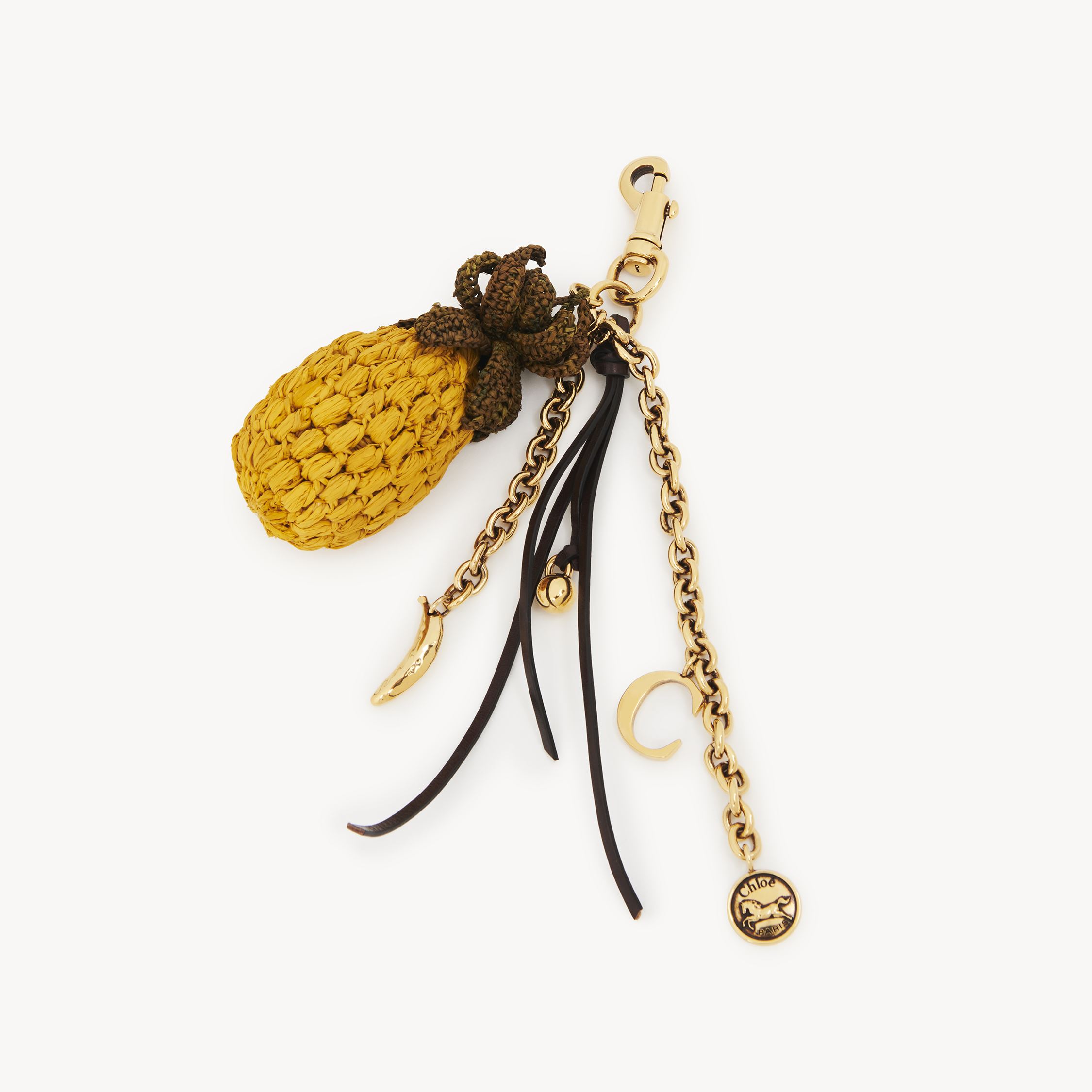 Shop Chloé Pineapple Bag Charm In Raffia, Metal & Leather Golden Brass Size Onesize 100% Raffia