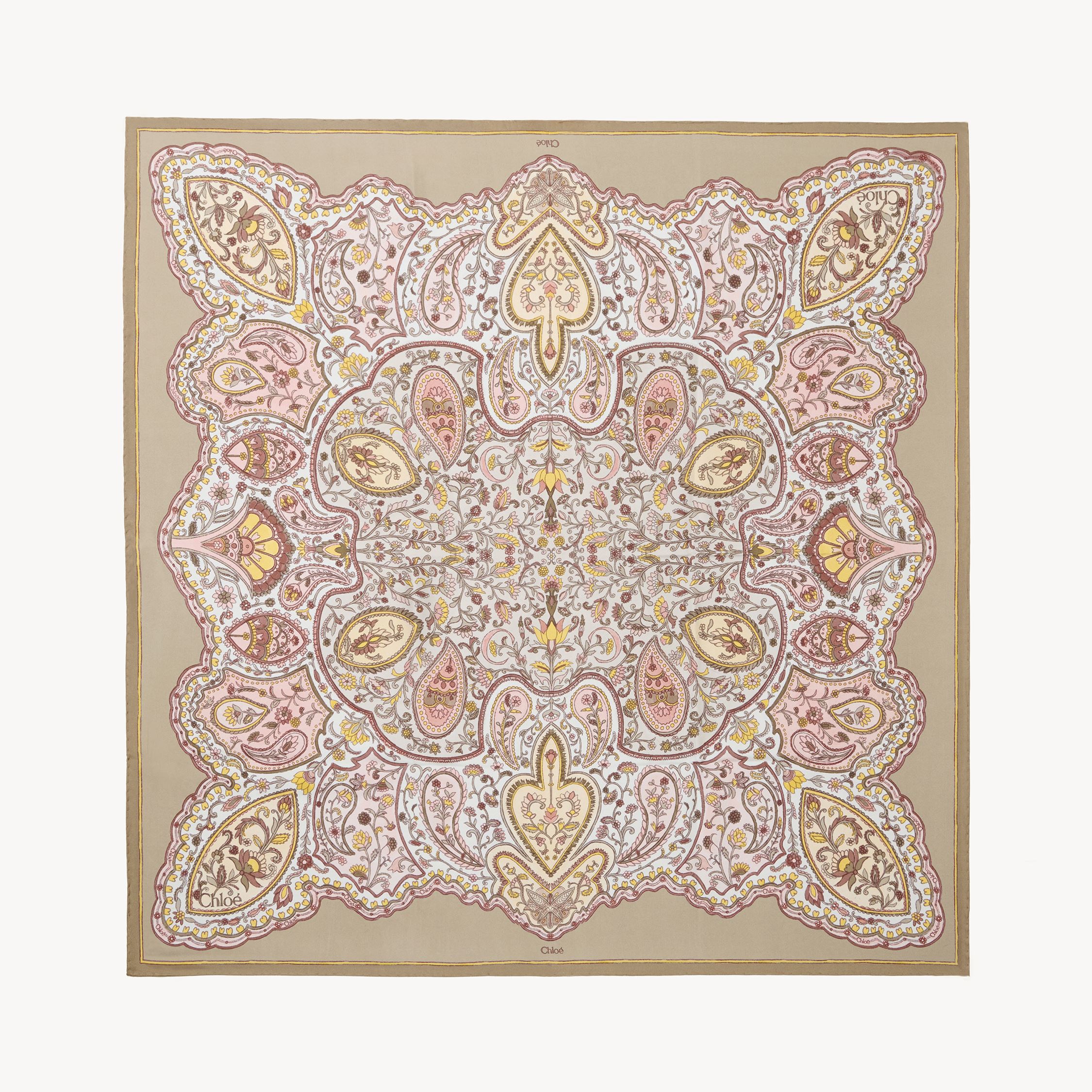 Chloé The  Paisley Square Scarf In Silk Twill Green Size Onesize 100% Silk In Brown