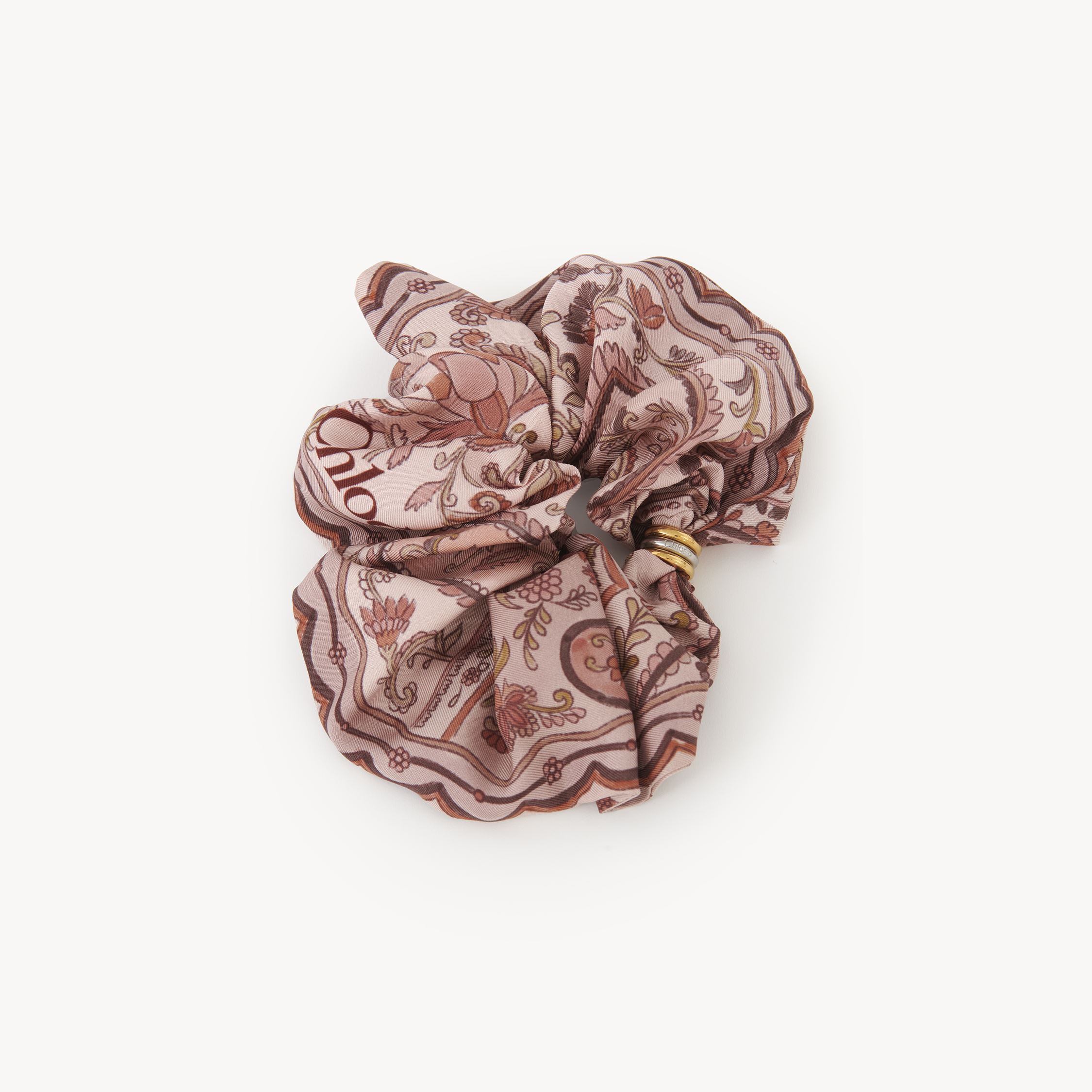 Chloé The  Paisley Hair Scrunchie In Silk Twill Pink Size Onesize 100% Silk In Brown