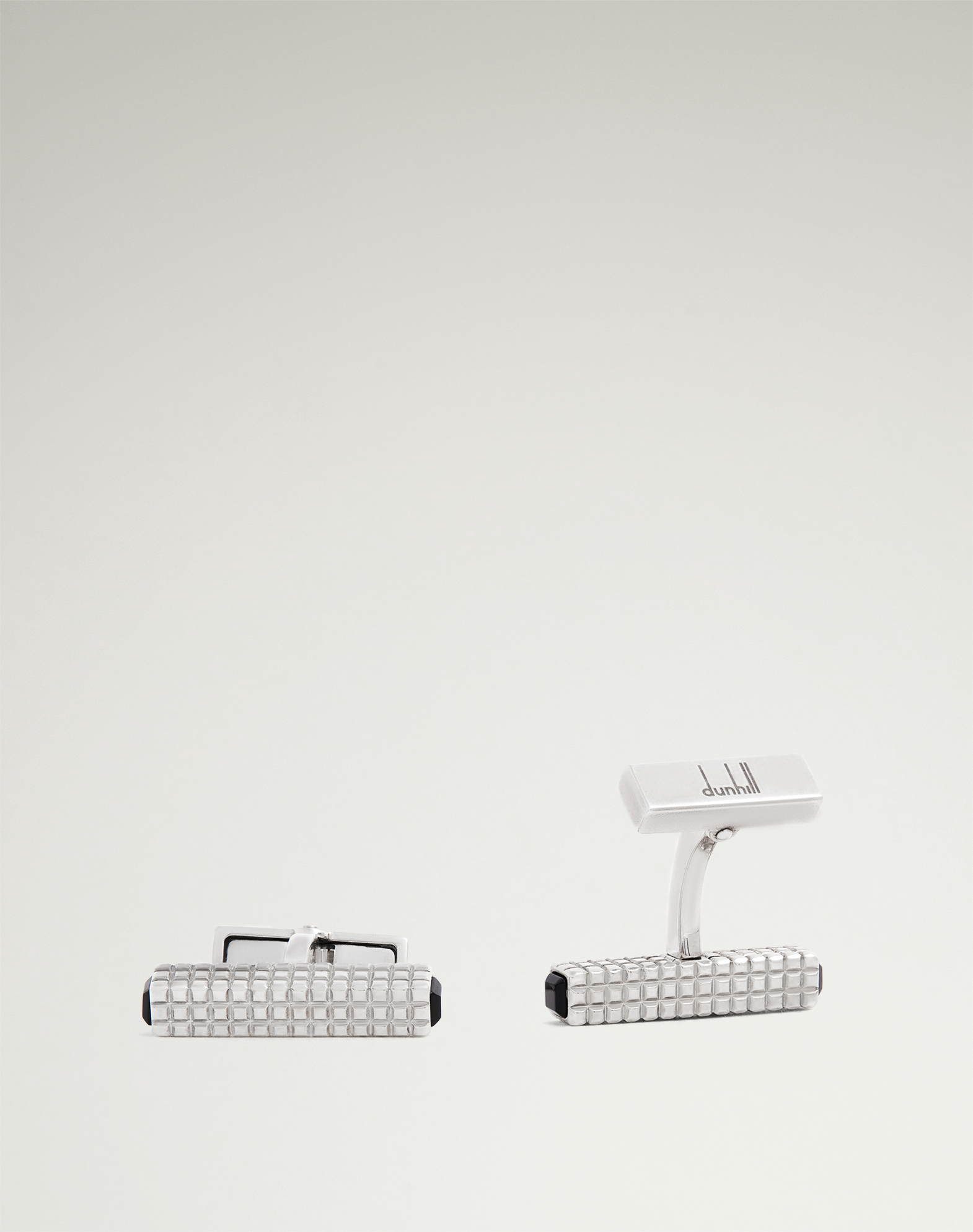 Dunhill Onyx Hobnail Ingot Cufflinks In Silver